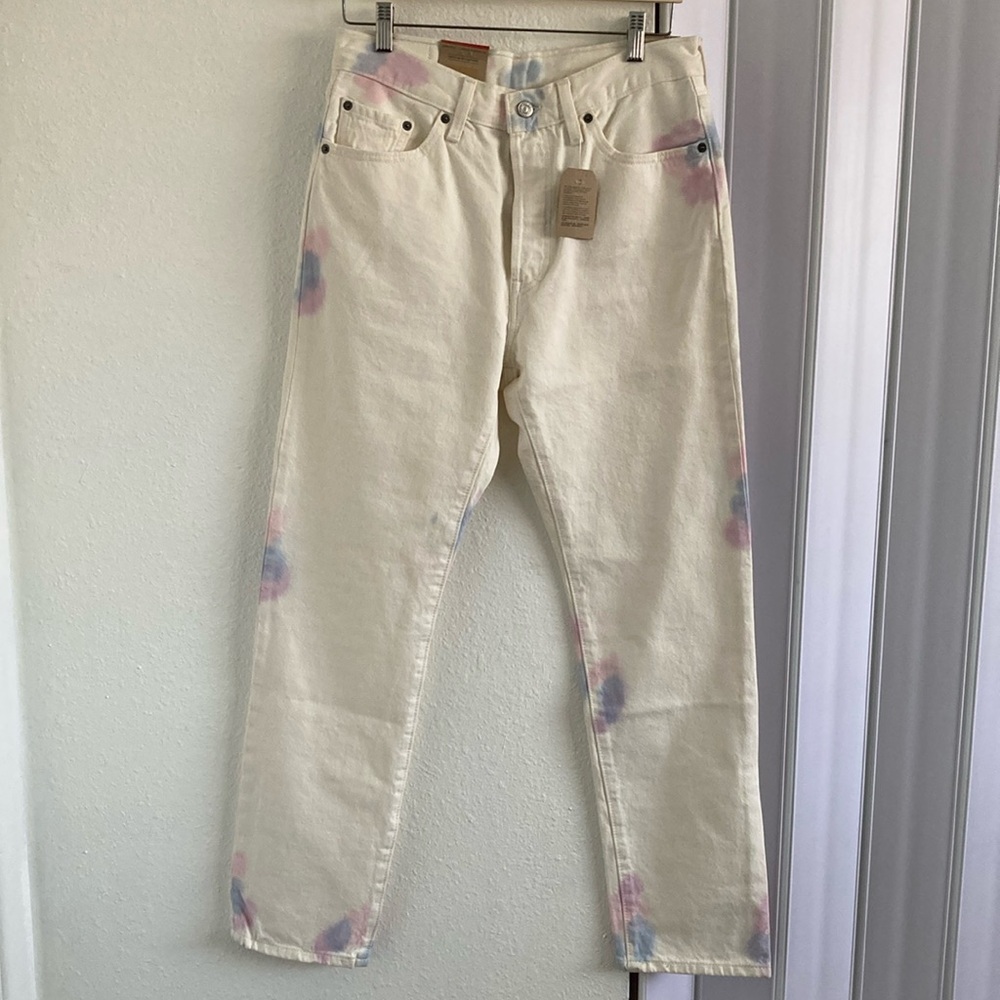 Levi's 501 Original Fit High Rise White Denim Tie Dyed Jeans 29 x 30